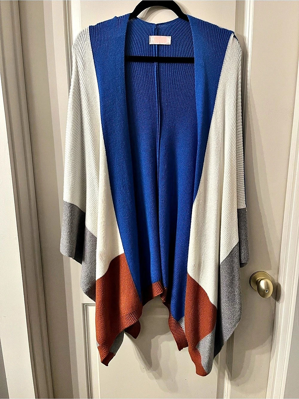 C+D+M Color Block Knit Poncho Blue & Gray